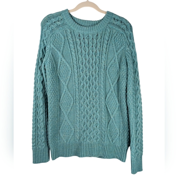 Y2K Merona Unisex Turquoise Oversized Chunky Wool Preppy Crew Neck Sweater S - Picture 1 of 7